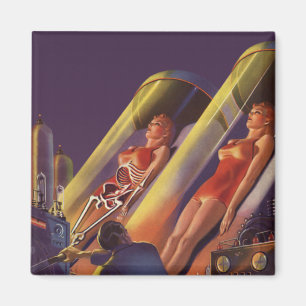 Vintage Science-Fiction, Sci-Fi-Wissenschaftler im Magnet