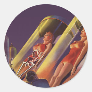 Vintage-Science-Fiction, Sci-Fi-Wissenschaftler im Runder Aufkleber