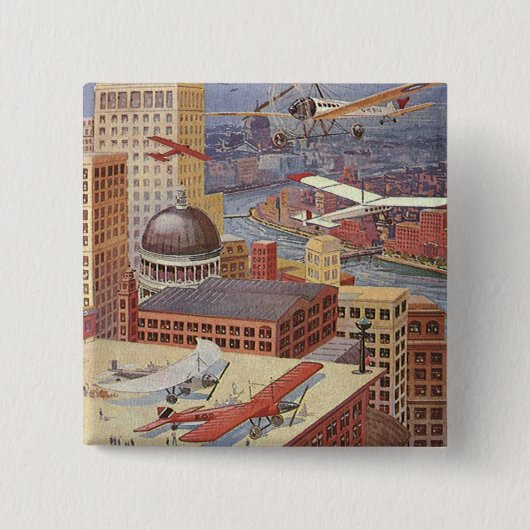 Vintage Science Fiction Stadt, Viktorianischer Ste Button (Vorderseite)