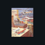 Vintage Science Fiction Stadt, Viktorianischer Ste Leinwanddruck<br><div class="desc">Vintage Illustration Dampf punk Viktorianische Science Fiction futuristische Stadt Bild. Die Metropole Paris,  Frankreich in der Zukunft mit fliegenden Autos,  Hubschraubern und Flugzeug für Reisen und Transport. Diese Szene aus Steampunken umfasst Gebäude und die Seine im Hintergrund.</div>