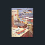 Vintage Science Fiction Stadt, Viktorianischer Ste Leinwanddruck<br><div class="desc">Vintage Illustration Dampf punk Viktorianische Science Fiction futuristische Stadt Bild. Die Metropole Paris,  Frankreich in der Zukunft mit fliegenden Autos,  Hubschraubern und Flugzeug für Reisen und Transport. Diese Szene aus Steampunken umfasst Gebäude und die Seine im Hintergrund.</div>