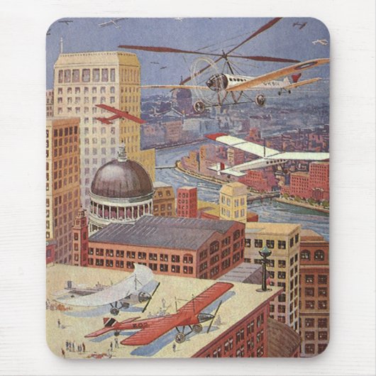 Vintage Science Fiction Stadt, Viktorianischer Ste Mousepad (Vorne)