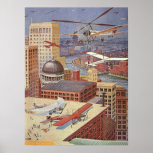 Vintage Science-Fiction-Stadt, viktorianischer Ste Poster