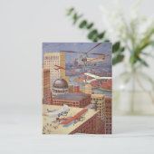 Vintage Science Fiction Stadt, Viktorianischer Ste Postkarte (Stehend Vorderseite)