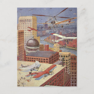 Vintage Science Fiction Stadt, Viktorianischer Ste Postkarte