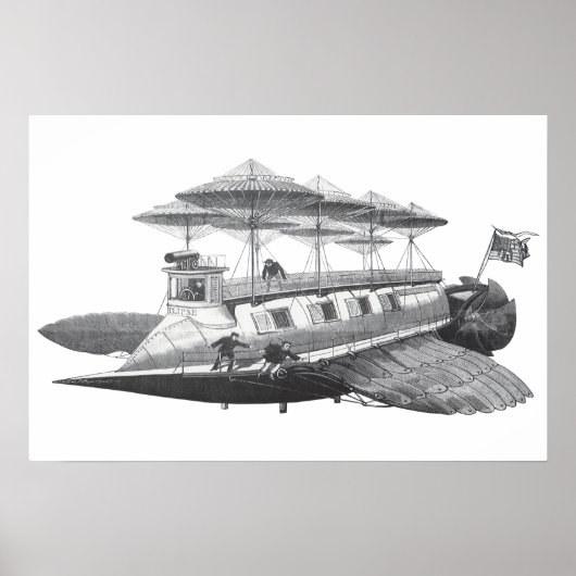 Vintage Science Fiction Steampunk Airship Eclipse Poster (Vorne)