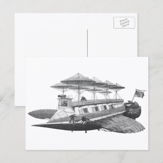 Vintage Science Fiction Steampunk Airship Eclipse Postkarte (Vorne/Hinten)