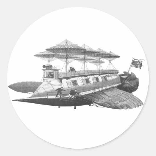 Vintage Science Fiction Steampunk Airship Eclipse Runder Aufkleber (Vorderseite)