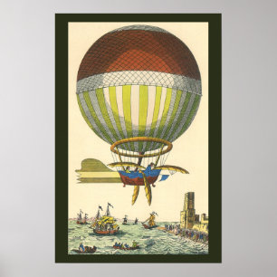 Vintage-Science-Fiction-Steampunk-Heißluftballon Poster