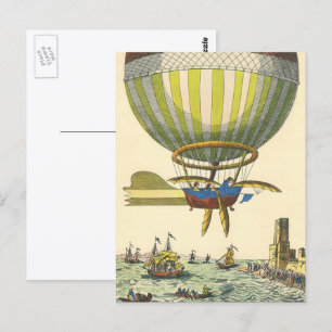 Vintage Science Fiction Steampunk Heißluftballon Postkarte
