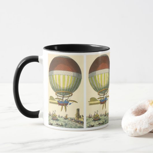 Vintage Science Fiction Steampunk Heißluftballon Tasse (Mit Donut)