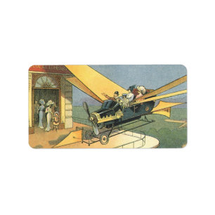 Vintage Science Fiction Steampunk Konvertible Car Adressaufkleber