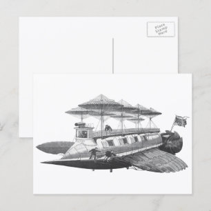 Vintage-Science-Fiction-Steampunk-Luftschiff-Eclip Postkarte