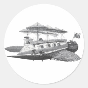 Vintage-Science-Fiction-Steampunk-Luftschiff-Eclip Runder Aufkleber