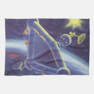 Vintage Science-Fiction umkreisende Raumstation Geschirrtuch