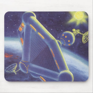 Vintage-Science-Fiction-umkreisende Raumstation Mousepad