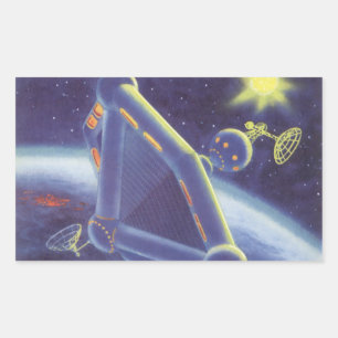 Vintage Science-Fiction umkreisende Raumstation Rechteckiger Aufkleber