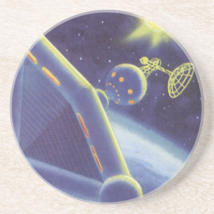 Vintage-Science-Fiction-umlaufende Raumstation Sandstein Untersetzer