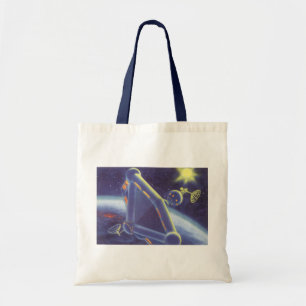 Vintage-Science-Fiction-umlaufende Raumstation Tragetasche