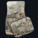 Vintage Science Fiction Urban Paris, Steam Punk Autofußmatte<br><div class="desc">Vintage Abbildung Viktorianische Dampfpunk Science Fiction futuristische Reise und Transport Metropole Image. Die Stadt Paris,  Frankreich in der Zukunft mit persönlichen großen Flugzeug anstelle von Autos und der Gare du Nord Metro Bahnhof.</div>