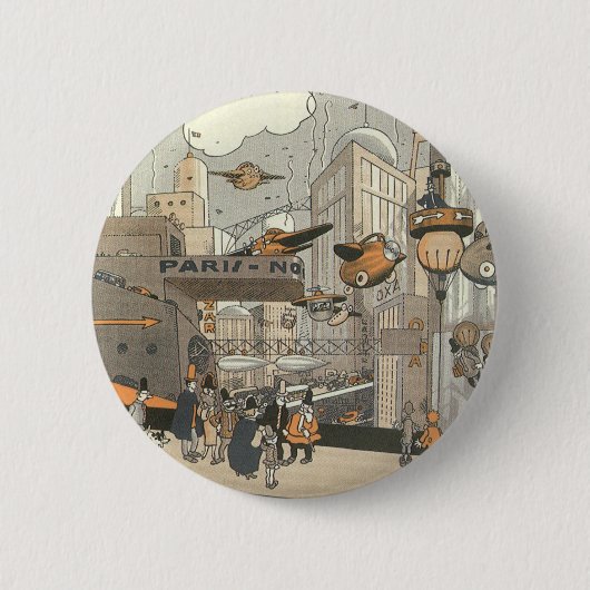 Vintage Science Fiction Urban Paris, Steam Punk Button (Vorderseite)