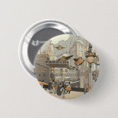 Vintage Science Fiction Urban Paris, Steam Punk Button (Vorne & Hinten)