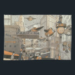 Vintage Science Fiction Urban Paris, Steam Punk Handtuch<br><div class="desc">Vintage Abbildung Viktorianische Dampfpunk Science Fiction futuristische Reise und Transport Metropole Image. Die Stadt Paris,  Frankreich in der Zukunft mit persönlichen großen Flugzeug anstelle von Autos und der Gare du Nord Metro Bahnhof.</div>