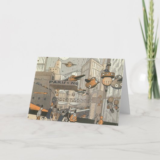 Vintage Science Fiction Urban Paris, Steam Punk Karte (Vorderseite)