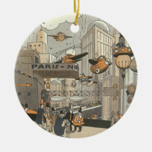 Vintage Science Fiction Urban Paris, Steam Punk Keramikornament