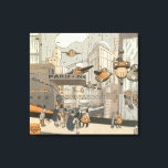 Vintage Science Fiction Urban Paris, Steam Punk Leinwanddruck<br><div class="desc">Vintage Abbildung Viktorianische Dampfpunk Science Fiction futuristische Reise und Transport Metropole Image. Die Stadt Paris,  Frankreich in der Zukunft mit persönlichen großen Flugzeug anstelle von Autos und der Gare du Nord Metro Bahnhof.</div>