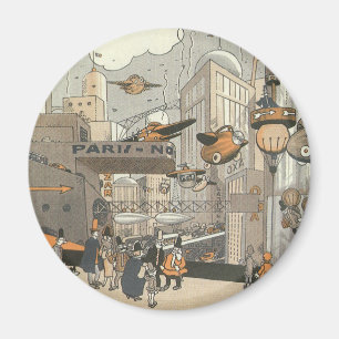 Vintage Science Fiction Urban Paris, Steam Punk Magnet