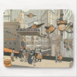 Vintage Science Fiction Urban Paris, Steam Punk Mousepad<br><div class="desc">Vintage Abbildung Viktorianische Dampfpunk Science Fiction futuristische Reise und Transport Metropole Image. Die Stadt Paris,  Frankreich in der Zukunft mit persönlichen großen Flugzeug anstelle von Autos und der Gare du Nord Metro Bahnhof.</div>