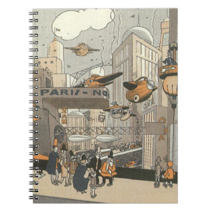 Vintage Science Fiction Urban Paris, Steam Punk Notizblock