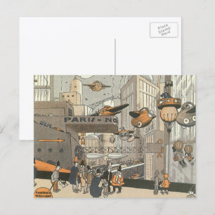 Vintage Science-Fiction Urban Paris, Steam Punk Postkarte