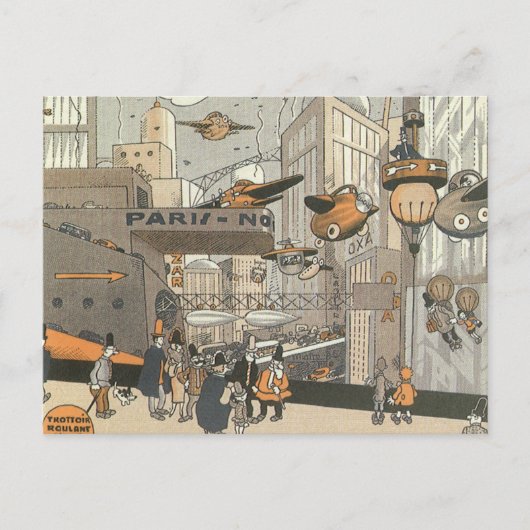 Vintage Science Fiction Urban Paris, Steam Punk Postkarte (Vorderseite)