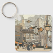 Vintage Science Fiction Urban Paris, Steam Punk Schlüsselanhänger (Vorderseite)