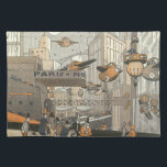 Vintage Science Fiction Urban Paris, Steam Punk Tischset<br><div class="desc">Vintage Abbildung Viktorianische Dampfpunk Science Fiction futuristische Reise und Transport Metropole Image. Die Stadt Paris,  Frankreich in der Zukunft mit persönlichen großen Flugzeug anstelle von Autos und der Gare du Nord Metro Bahnhof.</div>