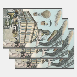 Vintage Science-Fiction, viktorianische Steam-Punk Geschenkpapier Set