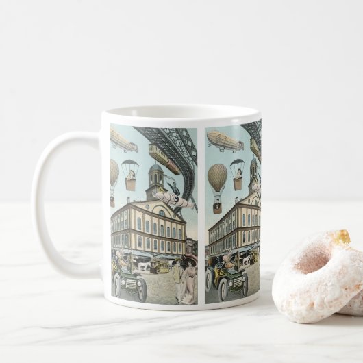 Vintage Science Fiction, Viktorianischer Dampfpunk Kaffeetasse (Mit Donut)