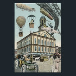 Vintage Science Fiction, Viktorianischer Dampfpunk Poster<br><div class="desc">Vintage Darstellung von Reisen und Transport futuristischen Science Fiction mit Menschen,  die mit Dickhäusern,  Blitzen,  Heißluftballons,  einem invertierten Zug und einem antiken Cabrio Auto in einer Viktorianischen Dampfpunk Retro städtischen Metropole.</div>
