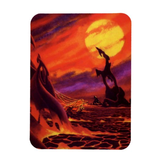 Vintage Science Fiction Vulkan Planet w Red Lava Magnet (Vertikal)