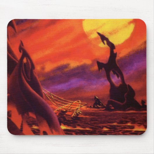 Vintage Science Fiction Vulkan Planet w Red Lava Mousepad (Vorne)