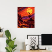 Vintage Science Fiction Vulkan Planet w Red Lava Poster (Heimbüro)