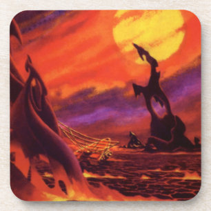 Vintage-Science-Fiction-Vulkanplanet mit roter Lav Untersetzer