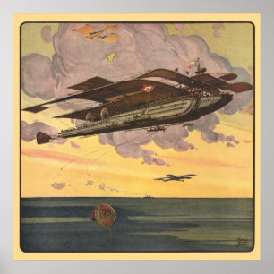 Vintage Science-Fiction-Wasserflugzeug Flugzeug Sc Poster