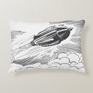 Vintage Science-Fiction-Weltraumschiff-Rakete in W Dekokissen