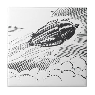 Vintage Science-Fiction-Weltraumschiff Rakete in W Fliese