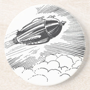 Vintage Science-Fiction-Weltraumschiff Rakete in W Sandstein Untersetzer
