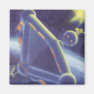 Vintage-Science-Fiction Weltraumstation auf Umlauf Magnet