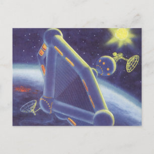 Vintage-Science-Fiction-Weltraumstation im Orbit Postkarte